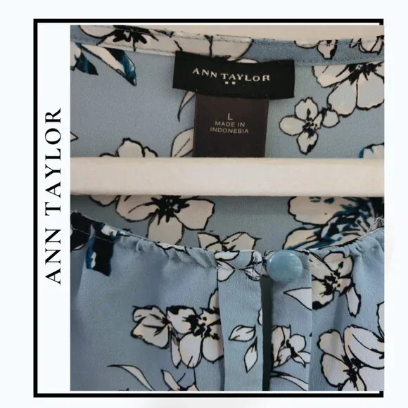 Ann Taylor Soft Blue Floral Cap Sleeve Blouse – Size L - Picture 4 of 5
